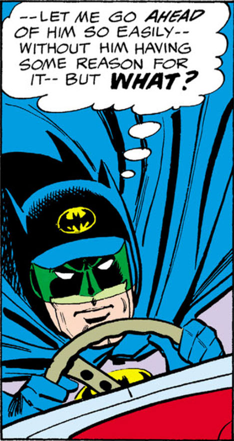Batman sporting a bat-helmet